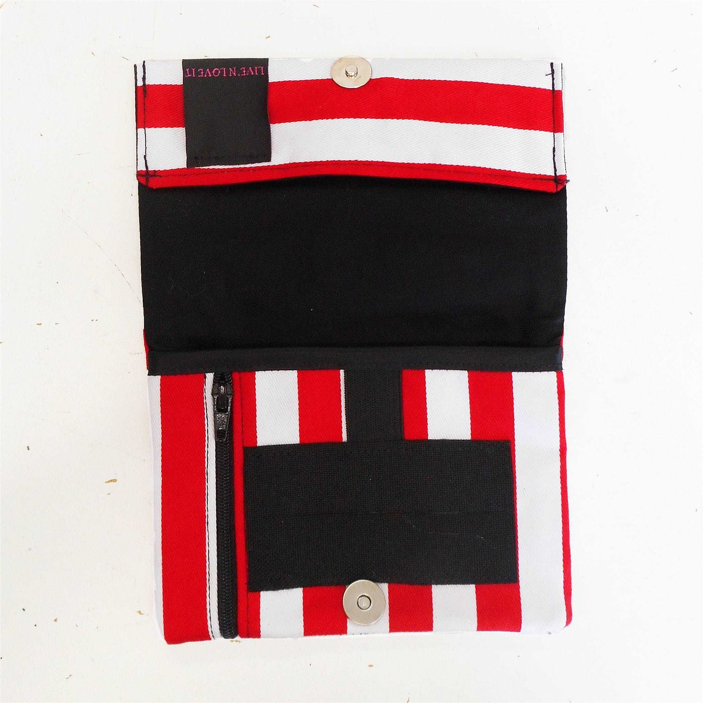 B-Stock Tabaktasche in rot, weiß gestreift