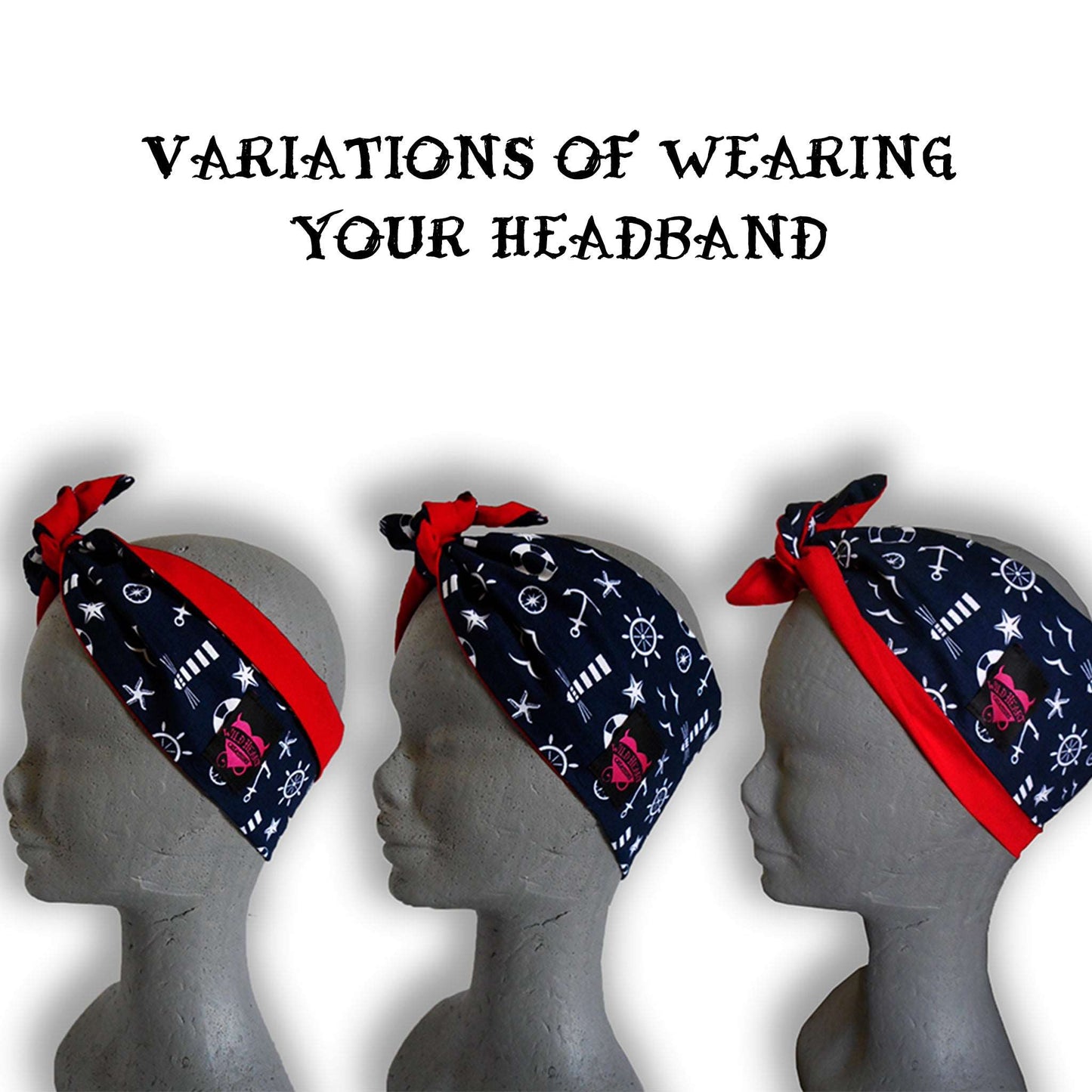 Breites Haarband in dunkelblau mit Marine Muster.