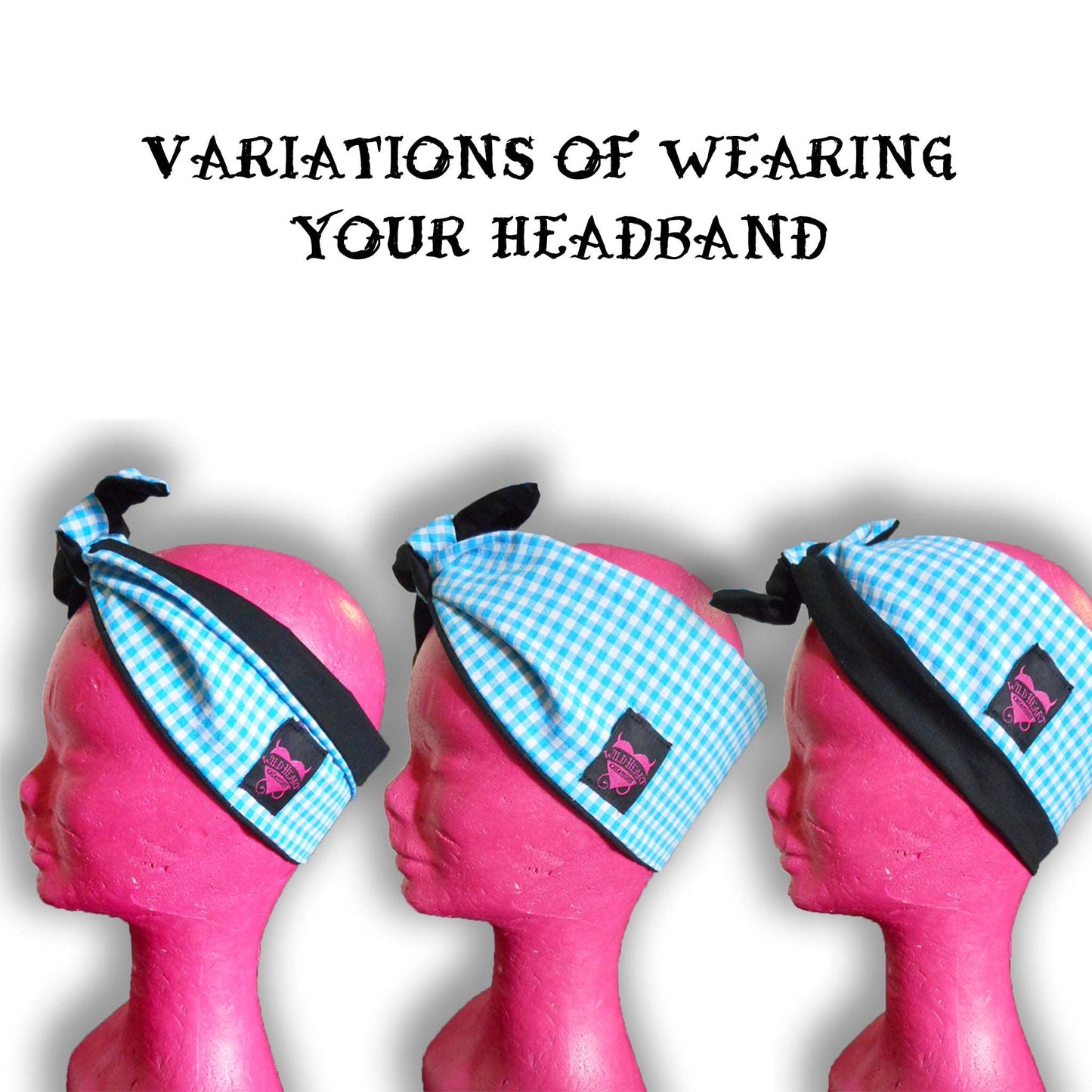 Breites Haarband mit kariertem Muster in türkis und weiß.