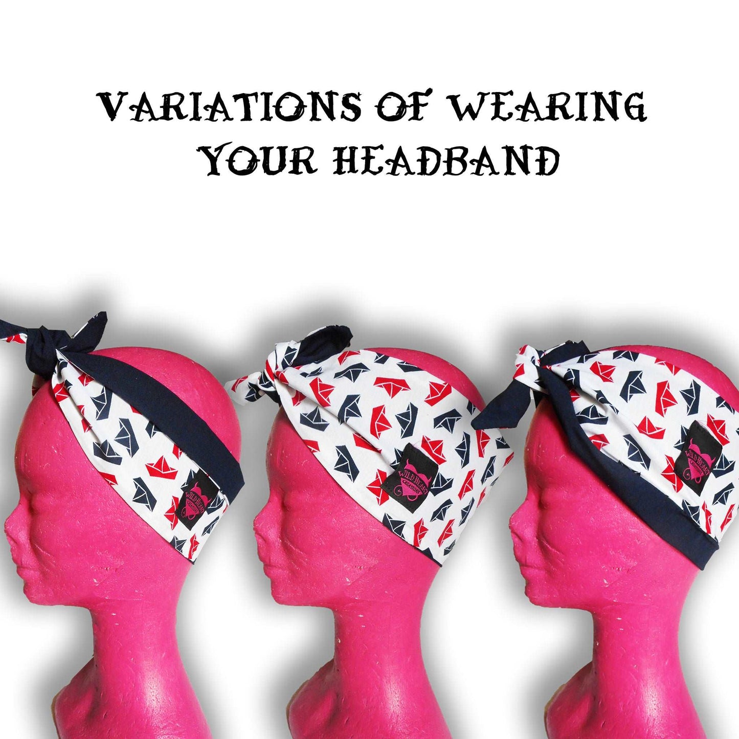 Breites Haarband in weiß mit kleinen Schiffchen in rot und dunkelblau.