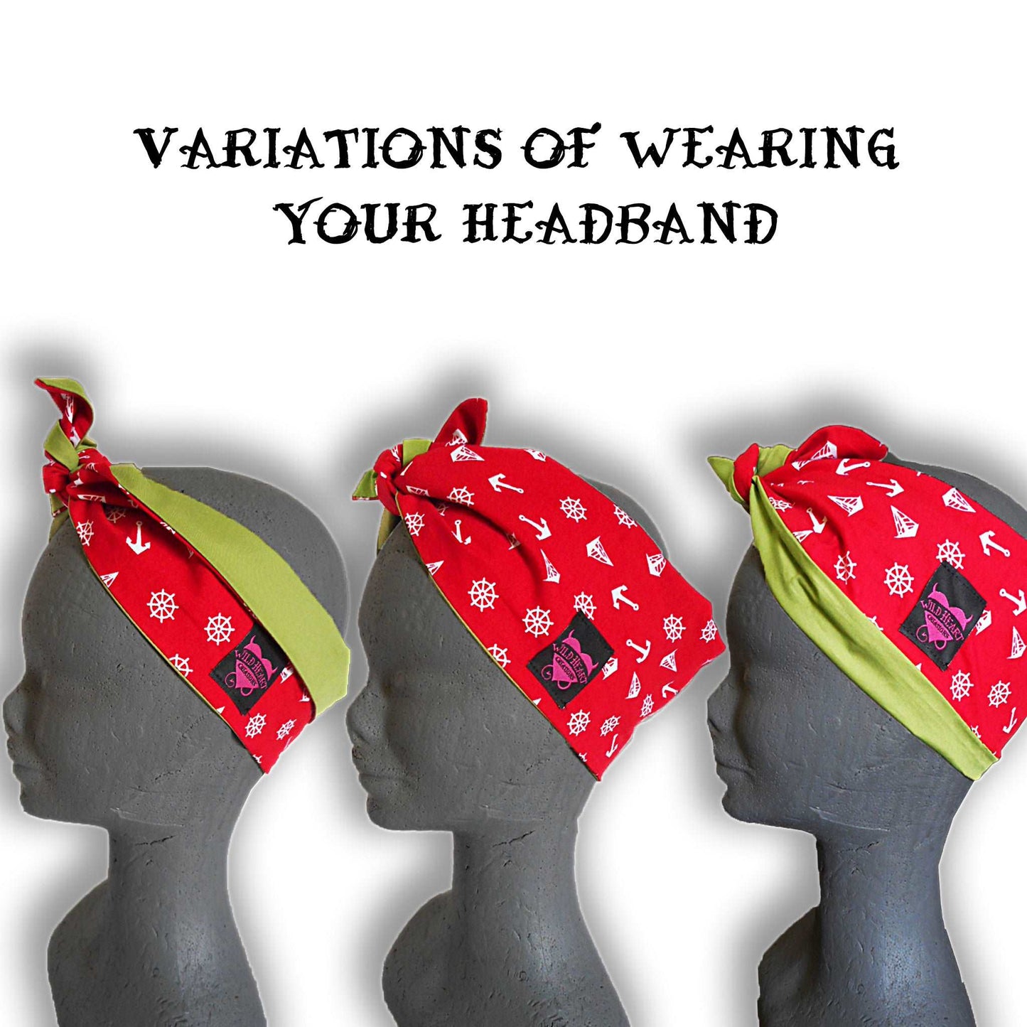 Breites Haarband in rot mit Marine Muster.