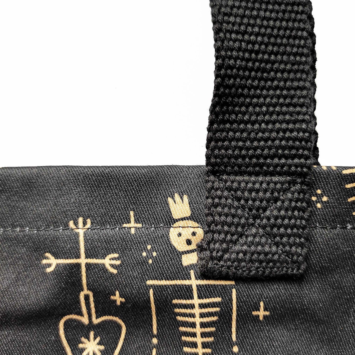 Elegante,geräumige und robuste Shopper-Tasche in Schwarz und Gold mit einem einzigartigen Stoffmuster: eine Skelett-Meerjungfrau