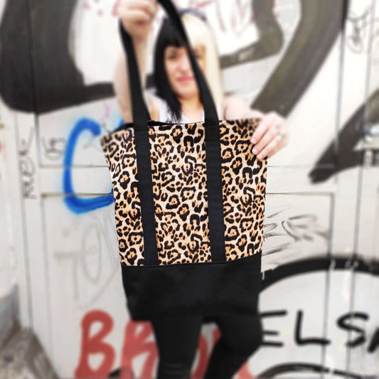 Handgemachte robuste tote Tasche mit leoparden Druck